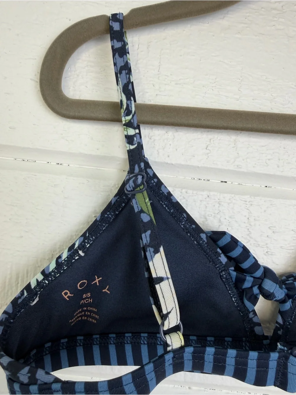 Roxy Girls Navy Blue Floral & Stripe Bikini Top